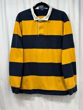 Polo Ralph Lauren Rugby Polo Shirt Mens XXL Blue Yellow Long Sleeve Preppy VTG